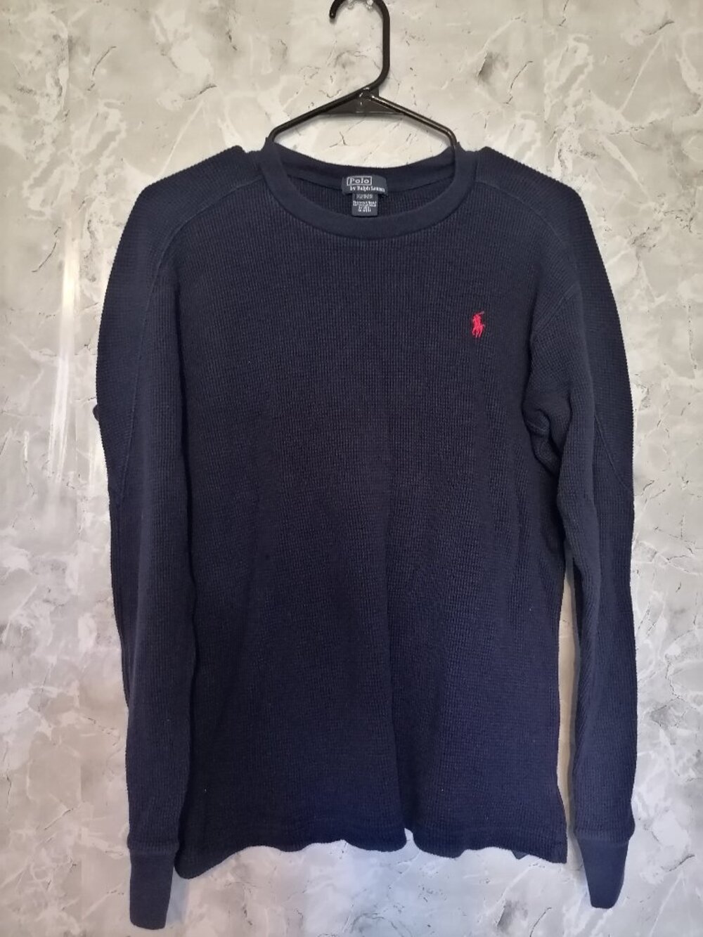 Polo Ralph Lauren Thermal Weave Shirt Long Slv Crew Neck Navy XL (18-20) #41381